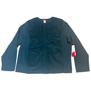Anne Klein Women's Teal Blue Collarless Zipper Sweater with Pockets Size 2X